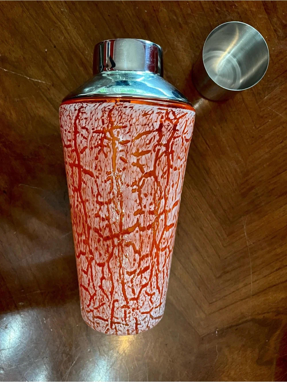 Rare Vintage MCM Orange Spaghetti String Cocktail Shaker - Excellent Condition